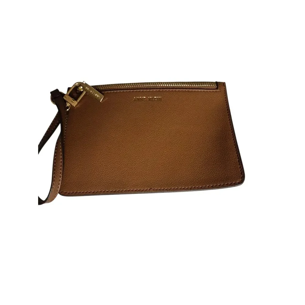 Anne Klein Large Brown Caining Tote Bag Chain Accent Strap Wristlet Chic Stylish